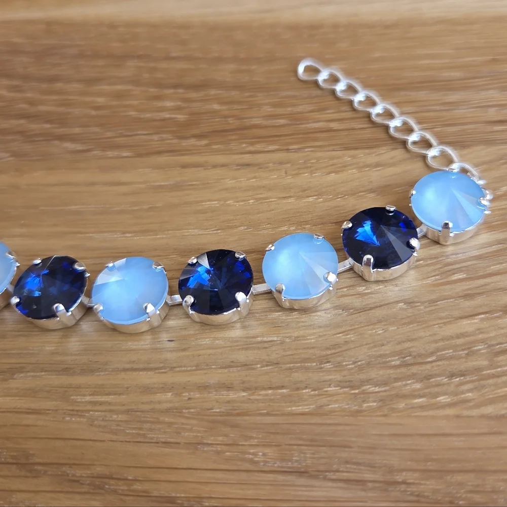 Silver Setting Bracelet, Blue Rivoli Crystals, Hand Crafted